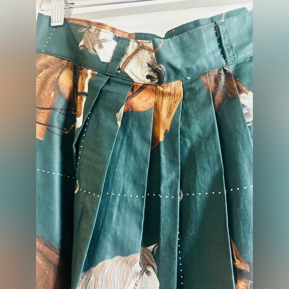 Vintage equestrian print hunter green maxi skirt - Picture 2 of 8